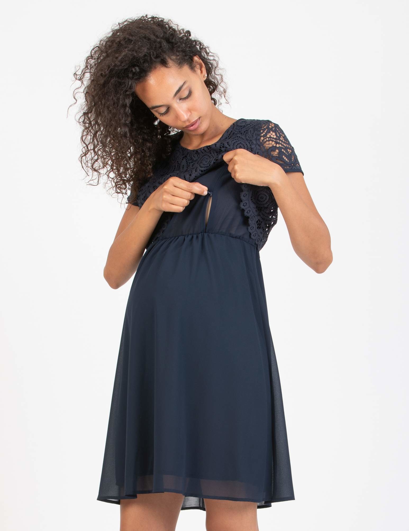 festliches Umstandskleid - Stillkleid mit Spitze "Eleonora" dunkelblau